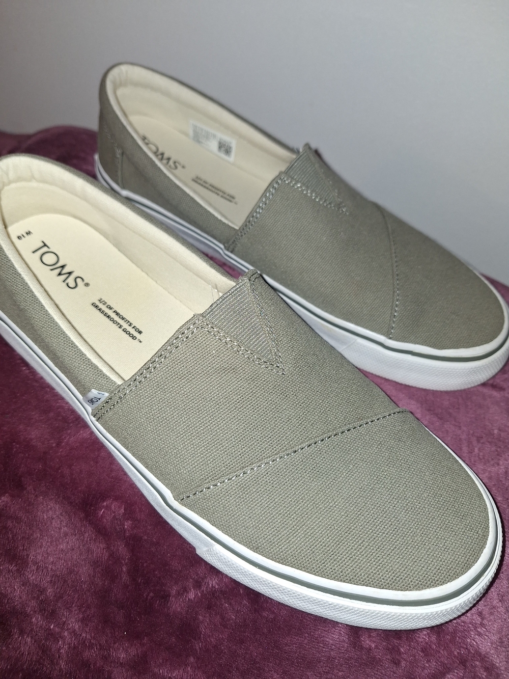 Toms Slip-On Canvas Shoes in Taupe and White